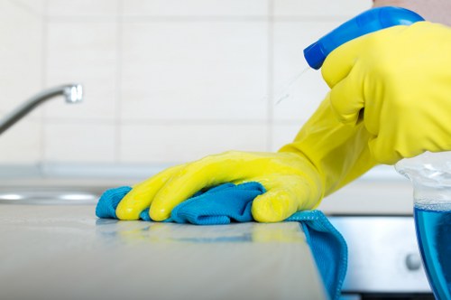 Professional cleaners working in a Chelsea flat before handover